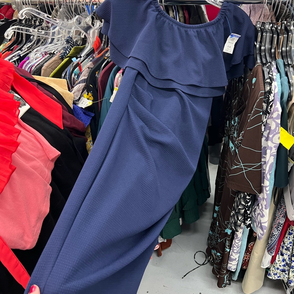 LaClef Royal Blue Dress with Ruffle